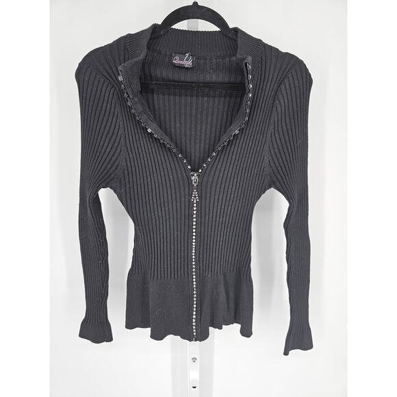 Y2K Questions Women's Long Sleeve Knitted Full-Zip Cardigan Sweater Size XL - Picture 1 of 5